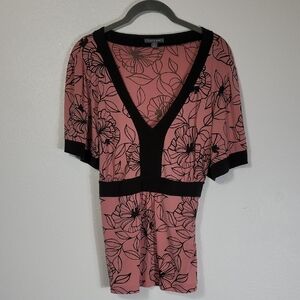 Apt 9 Womens Y2K Babydoll Top Size XL VNeck Short Sleeve Leaf Print Back Tie